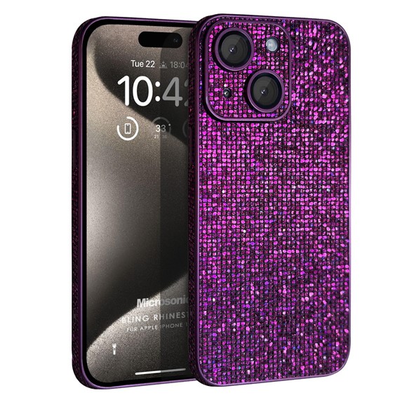 Microsonic Apple iPhone 15 Kılıf Bling Rhinestones Mor 1