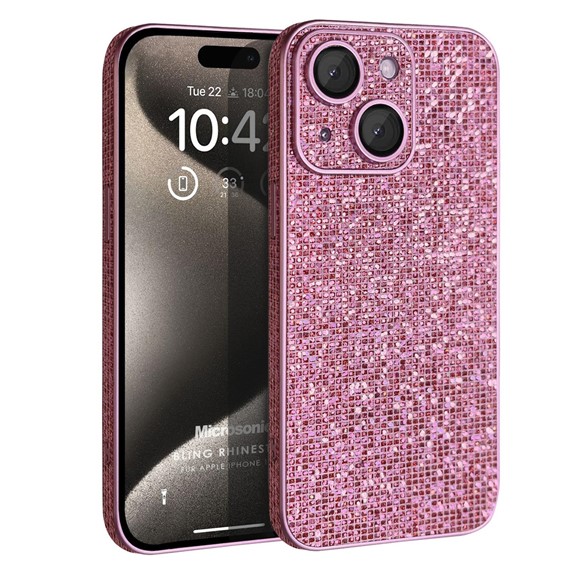 Microsonic Apple iPhone 15 Plus Kılıf Bling Rhinestones Pembe 1