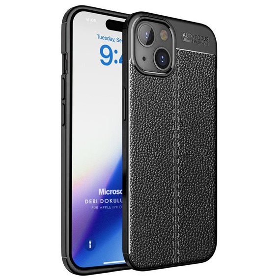 Microsonic Apple iPhone 15 Plus Kılıf Deri Dokulu Silikon Siyah 1