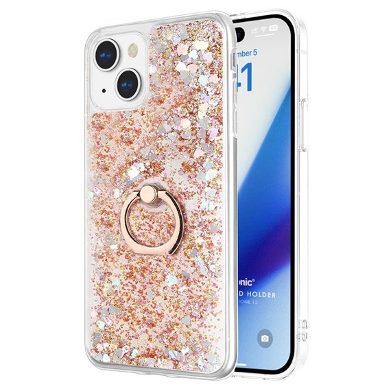 Microsonic Apple iPhone 15 Plus Kılıf Glitter Liquid Holder Gold 1