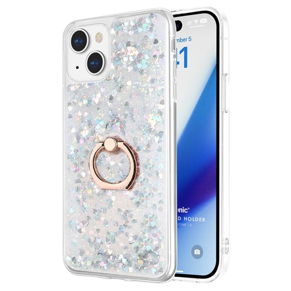 Microsonic Apple iPhone 15 Plus Kılıf Glitter Liquid Holder Gümüş 1