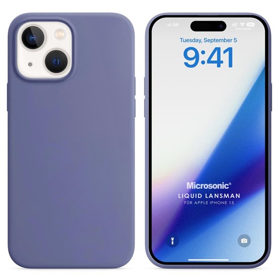 Microsonic Apple iPhone 15 Kılıf Liquid Lansman Silikon Lavanta Grisi 1