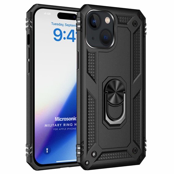 Microsonic Apple iPhone 15 Plus Kılıf Military Ring Holder Siyah 1