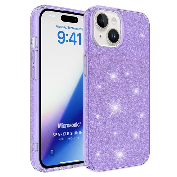 Microsonic Apple iPhone 15 Kılıf Sparkle Shiny Lila 1