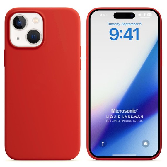 Microsonic Apple iPhone 15 Plus Kılıf Liquid Lansman Silikon Kırmızı 1