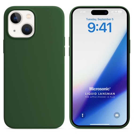 Microsonic Apple iPhone 15 Plus Kılıf Liquid Lansman Silikon Koyu Yeşil 1