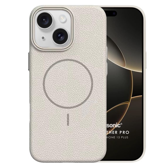 Microsonic Apple iPhone 15 Plus Kılıf MagLeather Pro Bej 2