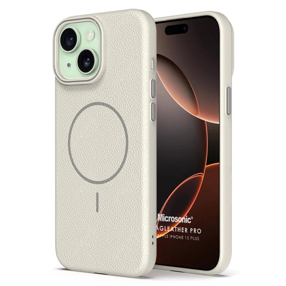 Microsonic Apple iPhone 15 Plus Kılıf MagLeather Pro Bej 1