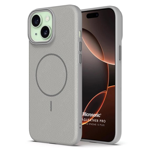 Microsonic Apple iPhone 15 Plus Kılıf MagLeather Pro Gri 1