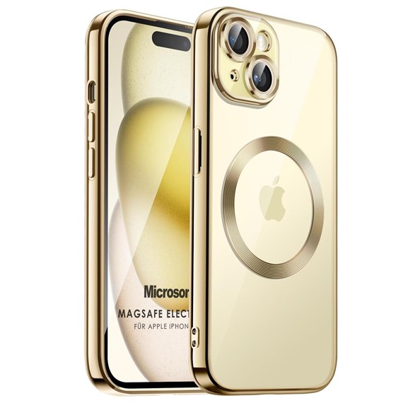 Microsonic Apple iPhone 15 Plus Kılıf MagSafe Luxury Electroplate Gold 1