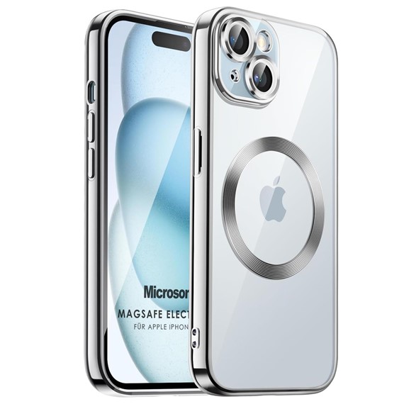 Microsonic Apple iPhone 15 Kılıf MagSafe Luxury Electroplate Gümüş 1