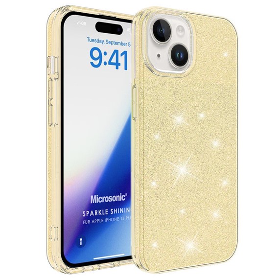 Microsonic Apple iPhone 15 Plus Kılıf Sparkle Shiny Gold 1