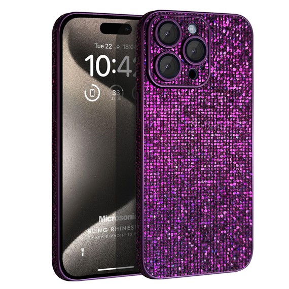Microsonic Apple iPhone 16 Pro Max Kılıf Bling Rhinestones Mor 1
