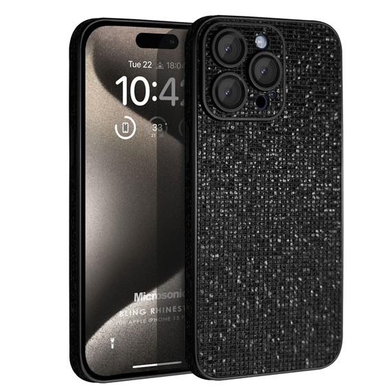 Microsonic Apple iPhone 16 Pro Kılıf Bling Rhinestones Siyah 1