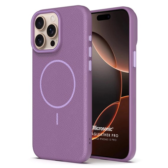 Microsonic Apple iPhone 15 Pro Kılıf MagLeather Pro Lila 1