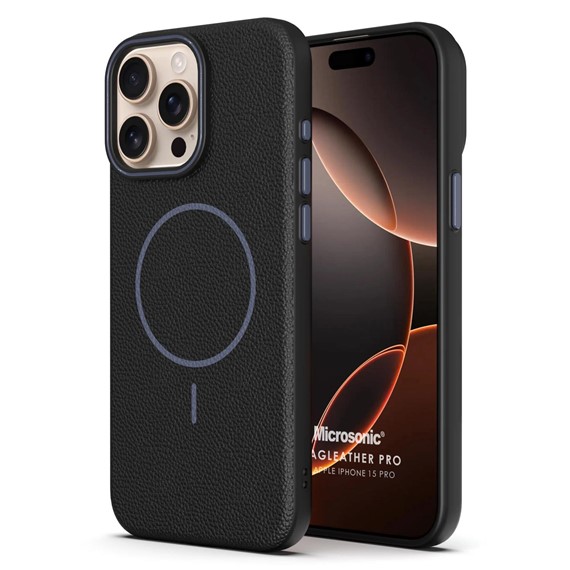 Microsonic Apple iPhone 15 Pro Kılıf MagLeather Pro Siyah 1
