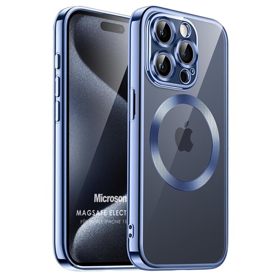 Microsonic Apple iPhone 15 Pro Max Kılıf MagSafe Luxury Electroplate Mavi 1