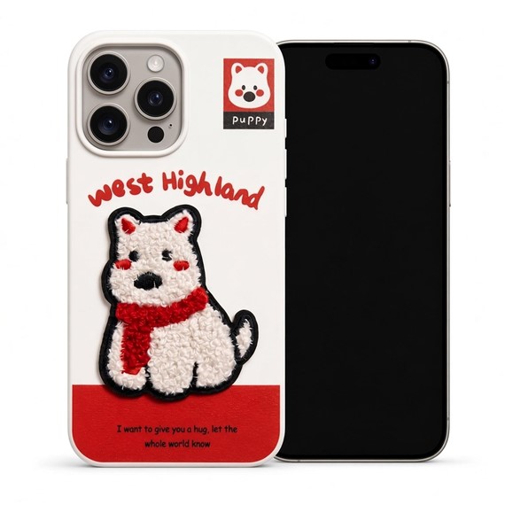 Microsonic Apple iPhone 15 Pro Max Kılıf Stitched Puppy Plush West Highland Puppy 1