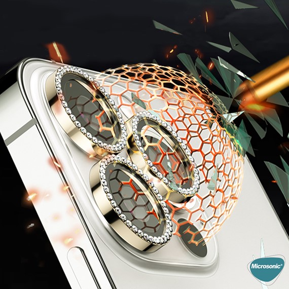 Microsonic Apple iPhone 15 Pro Max Tekli Diamond Taşlı Kamera Koruma Camı Beyaz 8