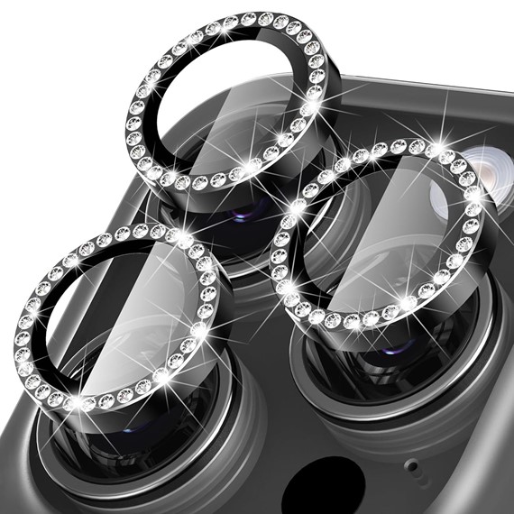 Microsonic Apple iPhone 15 Pro Max Tekli Diamond Taşlı Kamera Koruma Camı Siyah 1