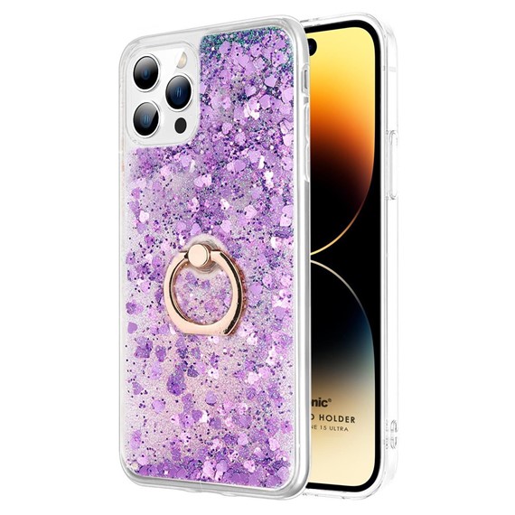 Microsonic Apple iPhone 15 Pro Max Kılıf Glitter Liquid Holder Mor 1