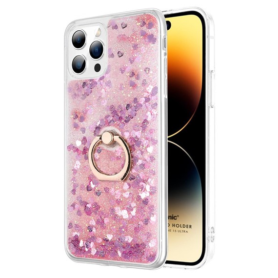 Microsonic Apple iPhone 15 Pro Max Kılıf Glitter Liquid Holder Pembe 1