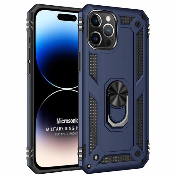 Microsonic Apple iPhone 15 Pro Max Kılıf Military Ring Holder Lacivert 1