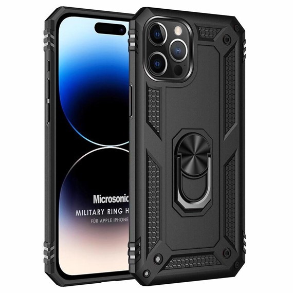 Microsonic Apple iPhone 15 Pro Kılıf Military Ring Holder Siyah 1