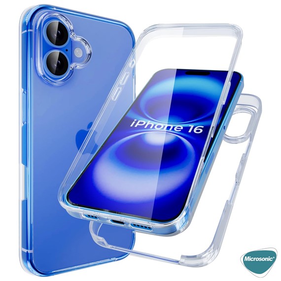 Microsonic Apple iPhone 16 Kılıf 6 Tarafı Tam Full Koruma 360 Clear Soft Şeffaf 3