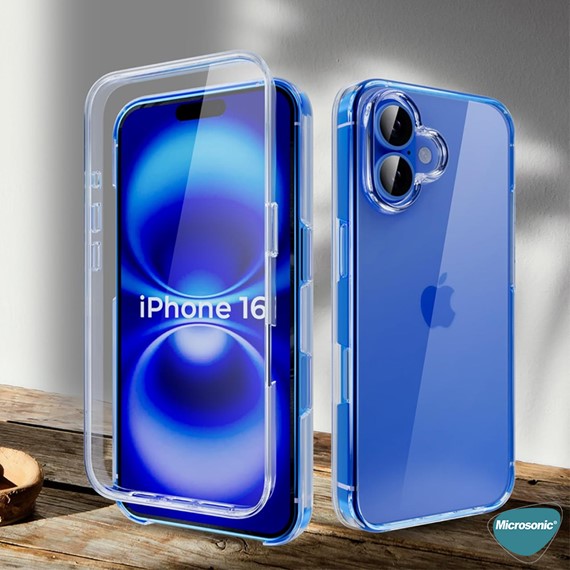 Microsonic Apple iPhone 16 Kılıf 6 Tarafı Tam Full Koruma 360 Clear Soft Şeffaf 4