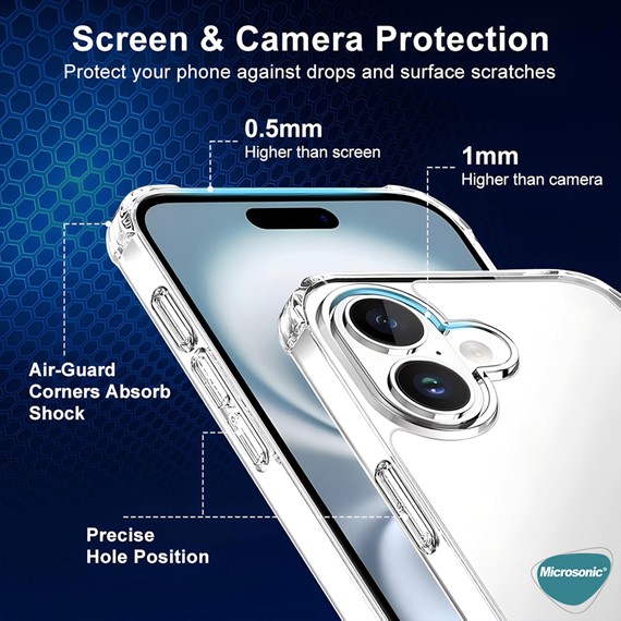 Microsonic Apple iPhone 16 Kılıf Shock Absorbing Şeffaf 3