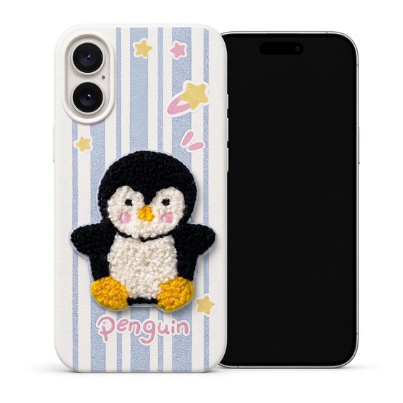 Microsonic Apple iPhone 17 Kılıf Stitched Puppy Plush Çizgili Penguen 1