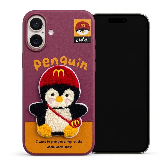 Microsonic Apple iPhone 17 Kılıf Stitched Puppy Plush Cute Penguin 1