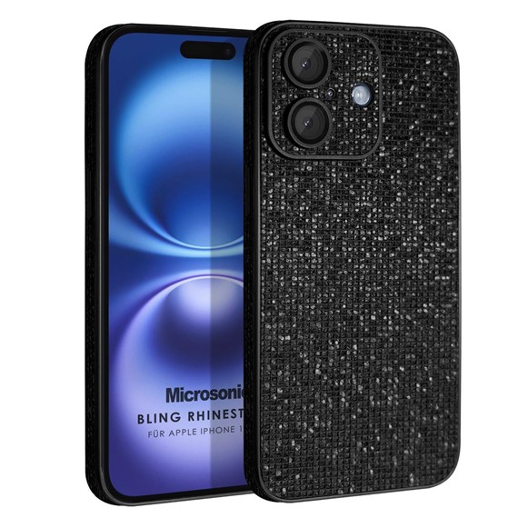 Microsonic Apple iPhone 16 Kılıf Bling Rhinestones Siyah 1