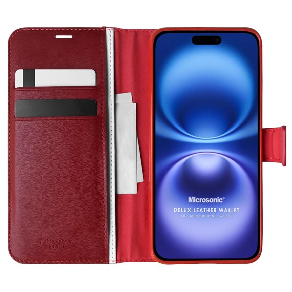 Microsonic Apple iPhone 16 Plus Kılıf Delux Leather Wallet Kırmızı 1