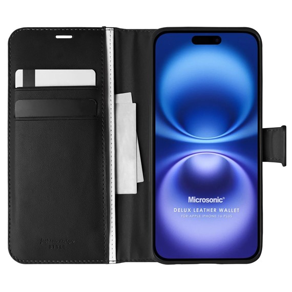 Microsonic Apple iPhone 16 Plus Kılıf Delux Leather Wallet Siyah 1