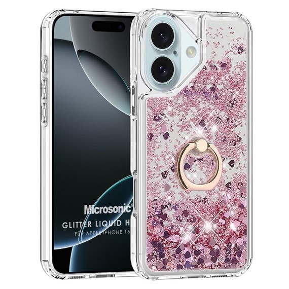 Microsonic Apple iPhone 16 Plus Kılıf Glitter Liquid Holder Pembe 1
