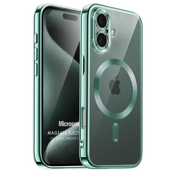 Microsonic Apple iPhone 16 Kılıf MagSafe Luxury Electroplate Yeşil 1