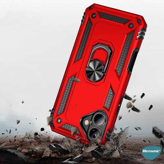 Microsonic Apple iPhone 16 Plus Kılıf Military Ring Holder Kırmızı 3