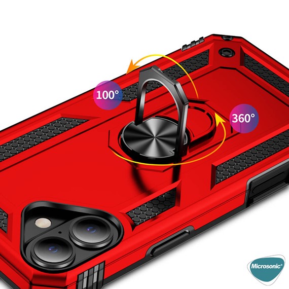 Microsonic Apple iPhone 16 Plus Kılıf Military Ring Holder Kırmızı 4