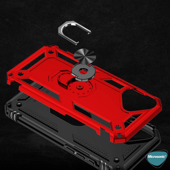 Microsonic Apple iPhone 16 Plus Kılıf Military Ring Holder Kırmızı 5