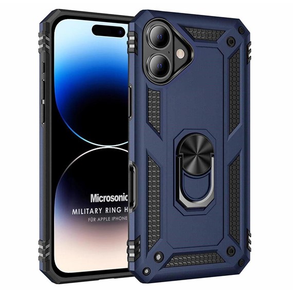 Microsonic Apple iPhone 16 Plus Kılıf Military Ring Holder Lacivert 1