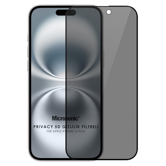 Microsonic Apple iPhone 16 Privacy 5D Gizlilik Filtreli Cam Ekran Koruyucu Siyah 1
