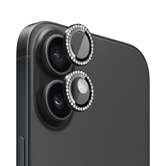 Microsonic Apple iPhone 16 Tekli Diamond Taşlı Kamera Koruma Camı Siyah 1