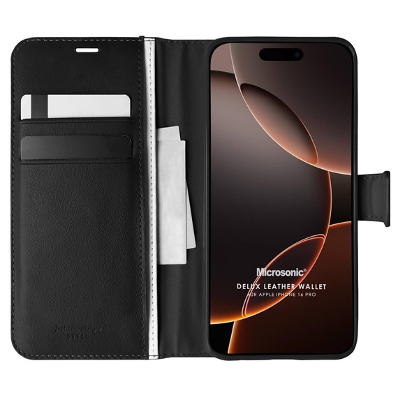 Microsonic Apple iPhone 16 Pro Kılıf Delux Leather Wallet Siyah 1