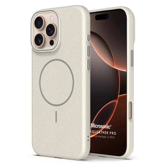 Microsonic Apple iPhone 16 Pro Kılıf MagLeather Pro Bej 1