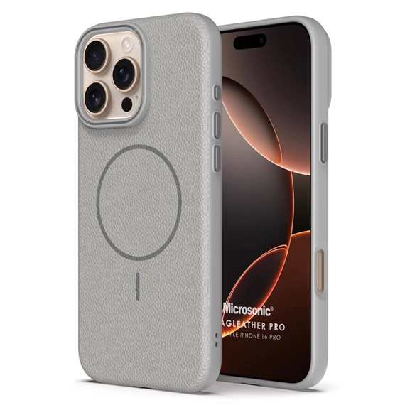 Microsonic Apple iPhone 16 Pro Kılıf MagLeather Pro Gri 1