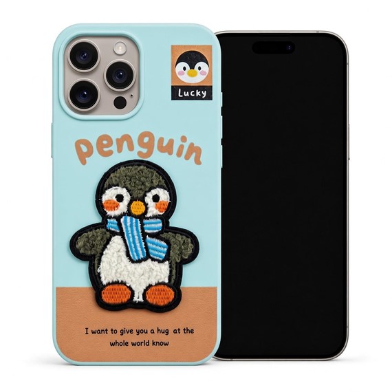 Microsonic Apple iPhone 16 Pro Kılıf Stitched Puppy Plush Lucky Penguin 1