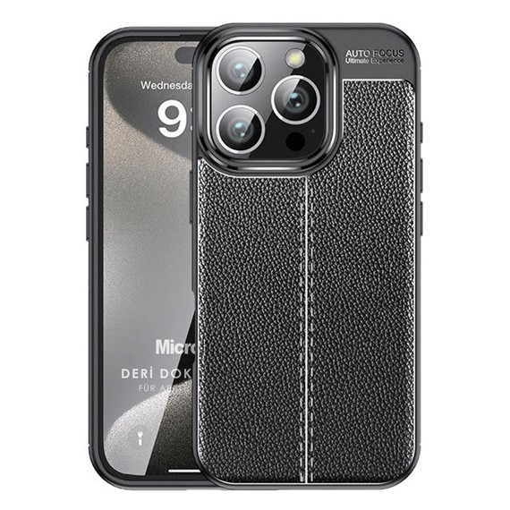 Microsonic Apple iPhone 16 Pro Kılıf Deri Dokulu Silikon Siyah 1