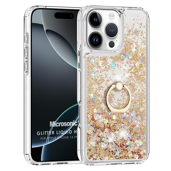Microsonic Apple iPhone 16 Pro Kılıf Glitter Liquid Holder Gold 1